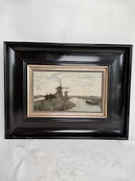 Antique Print Dutch Landscape With Mills in Black Frame ...