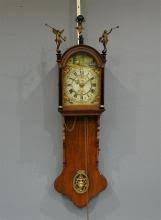 Sold at Auction: staartklok in eiken kast met beschilderde wijzerpl…