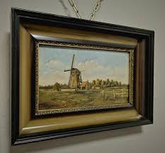 Antique Dutch Oil Painting, Original Dark Moody Windmill ...