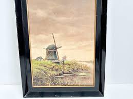 Vintage Dutch Windmill Oil Painting by Gerrit Koppenol ...