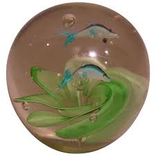 Similar Items to Unusual Swimming Fish & Bubbles Art Glass Paperweight