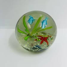 Office | Glass Paperweight Ocean Scene Dolphins And Starfish Good Used Condition | Poshmark
