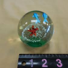 Vintage Large Round Shape Hand Blown Glass Paper Weight -blue fish | eBay