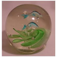 Unusual Swimming Fish & Bubbles Art Glass Paperweight. For ...