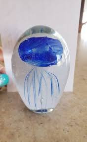 Murano Art Glass Jellyfish Paperweight Blue Coastal Accent 3" Tall | eBay