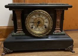 Victorian Antique Mantel Clock, Marble Grain Paint & Lions ...