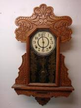 Sold at Auction: INGRAHAM Oak Gingerbread Wall Clock, Stenciled Tablet
