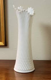 MCM Westmoreland Swung Milk Glass Vase Diamond Quilted 32 ...