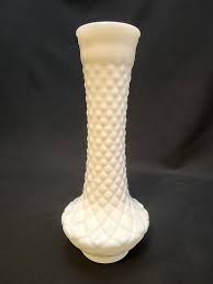 Vintage Hoosier White Milk Glass Bud Vase Quilted Diamond ...
