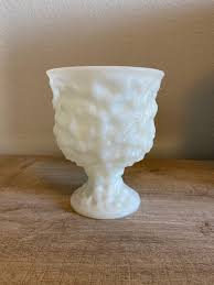 Vintage EO Brody Vase Crinkle White Milk Glass Footed ...