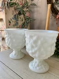 Pair of Vintage E O Brody Milk Glass Pedestal Vases Urns ...