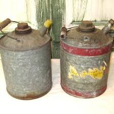 Antique Gas Can, Gray Galvanized Aluminum, Wood Handle, Mid ...