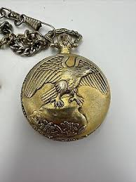 Eagle Pocket Watch Men's Gift Gold Tone Quartz With Chain Untested | eBay