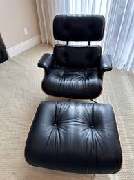 Lot 2 Eames Herman Miller Lounge Chair and Ottoman Genuine Leather Armchair | EstateSales.org