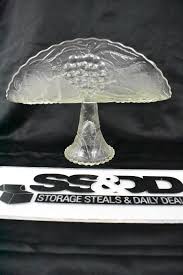 Curved Pedestal Glass Dish "Banana Stand" Grapes Design. Vintage | EstateSales.org
