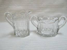 VINTAGE CLEAR GLASS PANELED ETCHED CREAMER & OPEN SUGAR BOWL | eBay