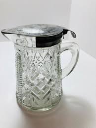 ANTIQUE PRESSED GLASS PITCHER WITH TIN LID | eBay