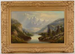Lot - H.A. Davis, American School. Mountain river landscape ...