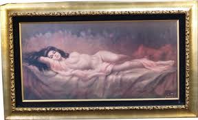 Signed Painting Vincent Nude Lady Laying Down
