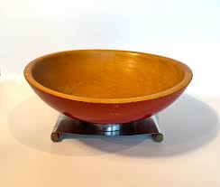 MCM Wooden Bowl With Metal Pedestal, MCM Bowl, Salad Bowl ...