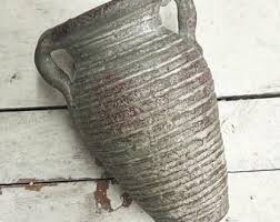 Vintage Small Grey and Red Pottery Vase With Handles - Etsy