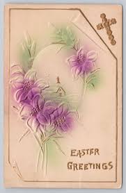 Easter Greetings Air Brushed Flowers Church Gold Cross c1910 | eBay