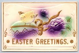Easter Deeply Embossed Sprayed Postcard Chick & Purple Rose DB Posted | eBay
