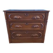 Antique Walnut 3-Drawer Dresser With Carved Acorn & Oak Leaf Motifs | Chairish
