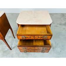 French Napoleon III Marquetry Marble Top Nightstands or End Tables Circa 1910 | Chairish