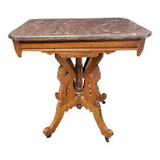 Eastlake Walnut and Red Marble Cottage Side Table | Chairish