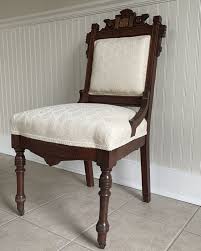 Antique Eastlake Side Chair With White Upholstery
