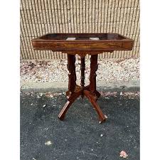 Early 20th Century Antique Victorian Burlwood Marble Top Side Table. | Chairish