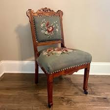 Antique Needle Point Upholstred Wood Side Chair - Etsy