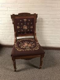 ANTIQUE VTG CARVED WOOD NEEDLEPOINT SIDE ACCENT CHAIR 35 1/2 X 19 1/4” WIDE NICE | eBay UK