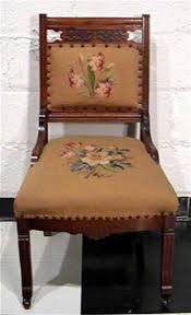 Victorian Oak Side Chair, Floral Needlepoint, Antique
