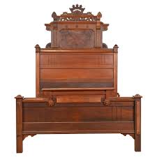 Antique Monumental Eastlake Victorian Carved Burled Walnut Full Size Bed at 1stDibs