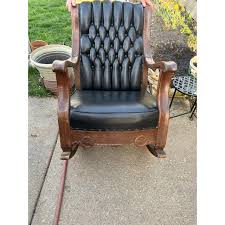 Early 20th Century Antique Tufted Leather Rocking Chair | Chairish