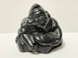 Heavy Little Happy Buddha with Fish Netsuke Steel or Iron | eBay
