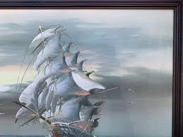 Large Seascape Framed Signed Oil Canvas Painting Signed by ...