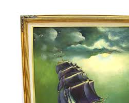 Vintage Ship Painting Old Ironsides Oil on Canvas After O.H. ...