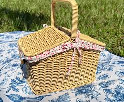 German imported rattan picnic basket with lid - cream color ...