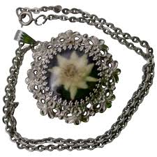 Edelweiss dry flower off white silver tone filigree pendant ...
