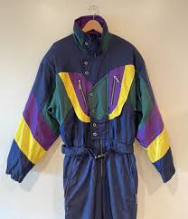VTG OSSI Mens LARGE Ski Suit Navy Purple Yellow Green ...
