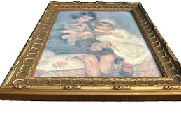 Two Young Girls Combing Teddy Bear on Couch Gold Framed ...