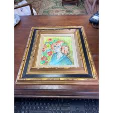 Late 20th Century Oil Painting Woman With Red Hat | Chairish