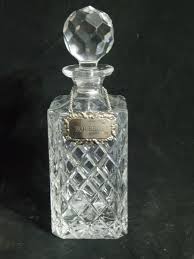 ANTIQUE CRYSTAL DECANTER SILVER BOURBON TAG BAR BOTTLE MID ...