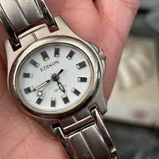 Vintage Women's Edison Watch White dial with jade... | Depop