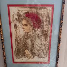 Art | Framed Art Print With Red And Brown Tones Edna Hibel Set Of 2 Paintings | Poshmark