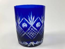Whiskey Crystal Glasses Tumbler Baccarat Style Blue and Red Cut 1970s For Sale at 1stDibs | blue shot glasses