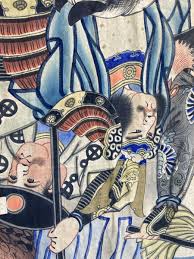 Antique Large 28”x23F Samurai 18-1900s Hand PAINTED Big ...